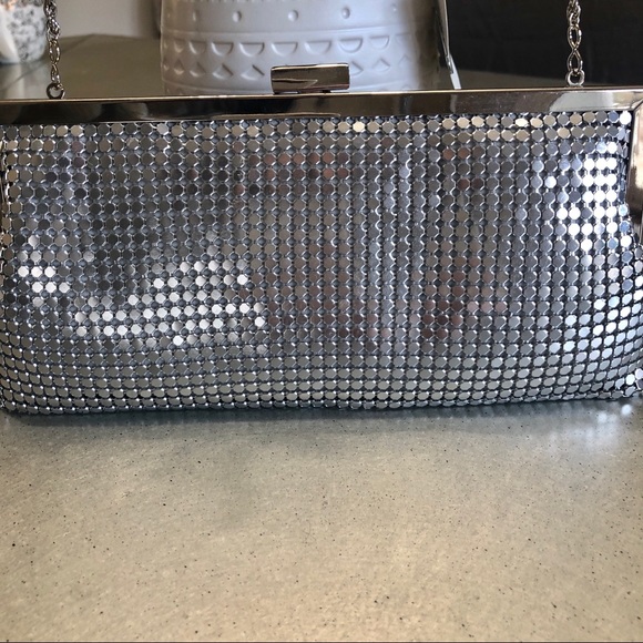 La Regale Handbags - La Regale SILVER mesh clutch evening bag/purse